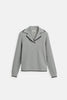 Contrast Trim Sweater Women Lapel Collar Cotton Blend Grey