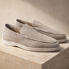 FJØRNA navy suede slip-on loafers for men, smart casual shoes with sleek design and comfortable fit.