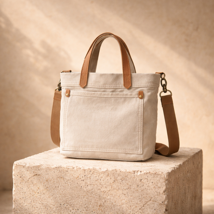 FJØRNA large canvas messenger bag for women, everyday shoulder bag with adjustable strap and spacious interior, casual style.