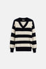 Cable Knit Sweater Women V-Neck Color Block Drop Shoulder Cotton