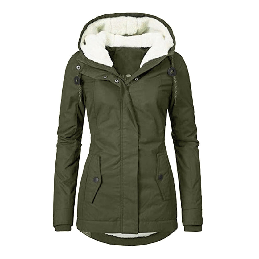 Elin | Women's Wool Hooded Buckle Fleece Jacket with Pockets