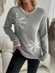 Flora | Women's Oversized Long Snowflake Crew-Neck Knit Christmas Sweater