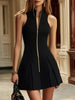 Black sleeveless mini dress for women by FJØRNA, showcasing a fitted silhouette and stylish sleeveless design.