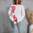 Heart Knit Sweater Women Crew Neck Long Sleeve