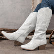 Cowboy Boots Embroidered Knee High Block Heel Pointed Toe Western Boots | Nanna