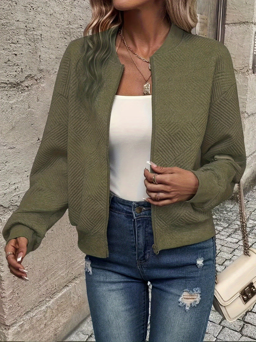 Birgit | Women's Quilted Crew-Neck Long-Sleeve Zip Bomber Jacket