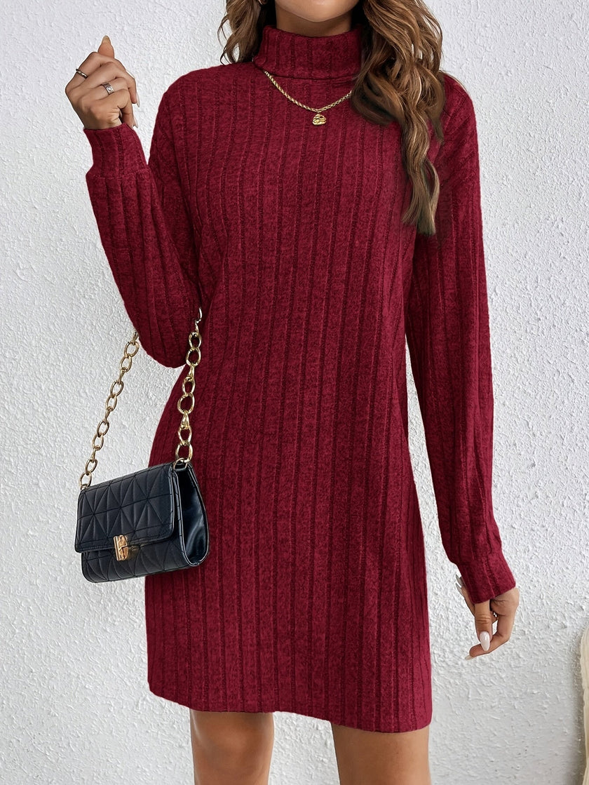 Wivi | Women's Ribbed Turtleneck Sweater Dress