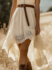FJØRNA lace sleeveless midi dress featuring a casual design with intricate lace details and a flowing silhouette.