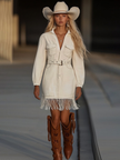 FJØRNA denim tassel mini dress for women, featuring a stylish mini length and tassel details, perfect for casual wear.