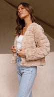 Faux Fur Jacket Women Short Warm Quilted Lining Winter
