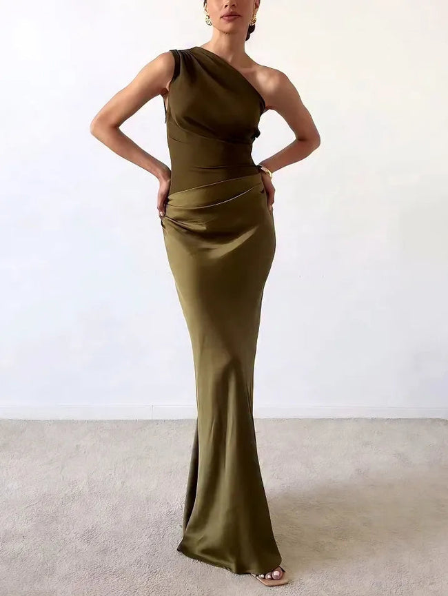 Sasha | Women's Maxi Pleated One-Shoulder Satin Formal Dress