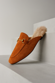 FJØRNA women's fur mule slippers with plush lining and slip-on design, showcasing elegant, cozy footwear for women.