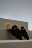 FJØRNA women's fur mule slippers with plush lining, slip-on shoes featuring a cozy, elegant design for comfortable indoor wear.