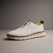 FJØRNA men's white breathable knit mesh trainers with cushioned waffle-pod sole, lightweight athletic shoes for comfort and style.
