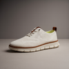 FJØRNA men's white breathable knit mesh trainers with cushioned waffle-pod sole, lightweight athletic shoes for comfort and style.