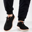 Men's breathable knit mesh trainers by FJØRNA with cushioned waffle-pod sole, featuring lightweight and ventilated shoe design.