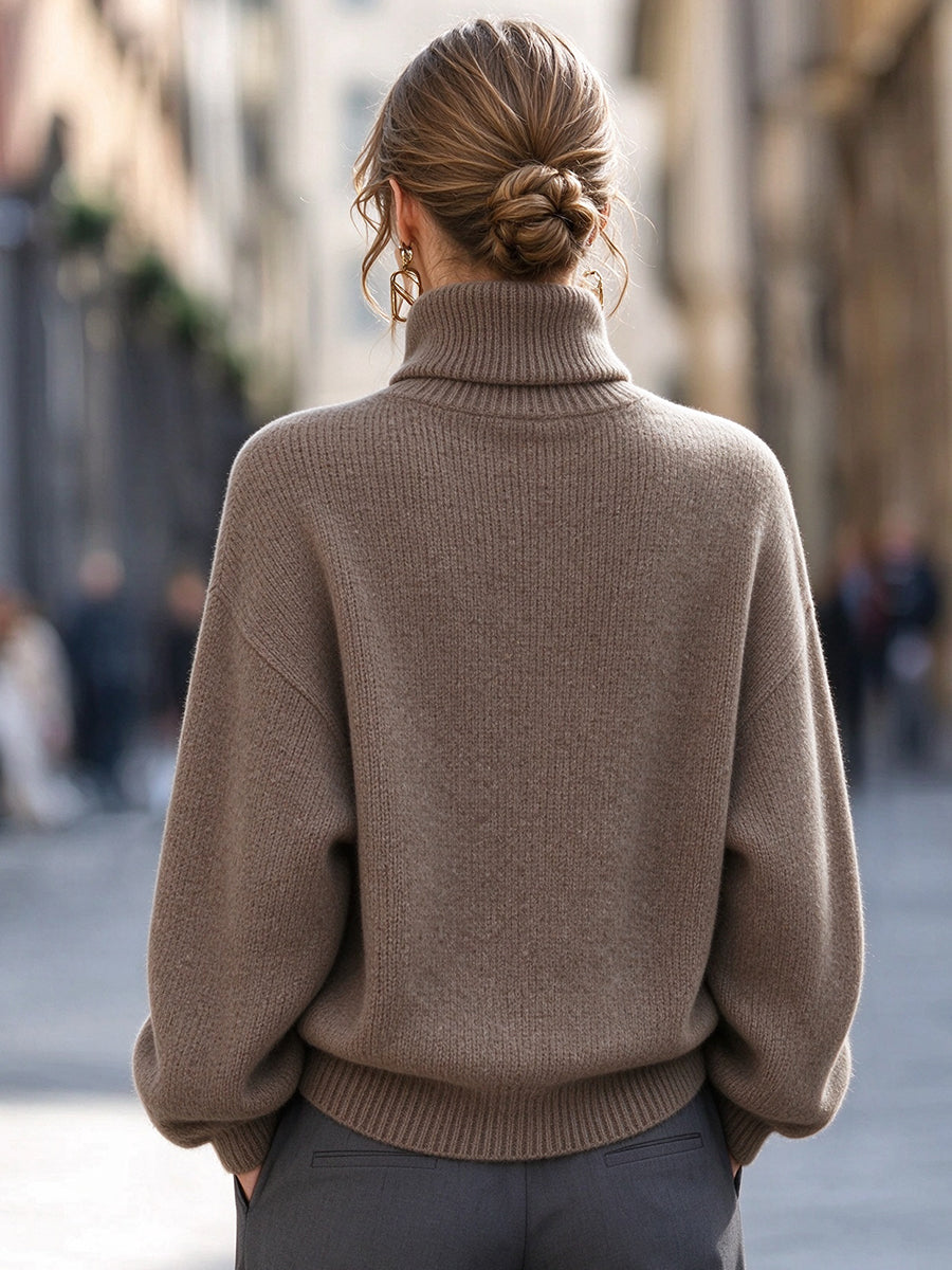 Mohair-Blend Turtleneck Sweater Oversized with Balloon Sleeves for Women