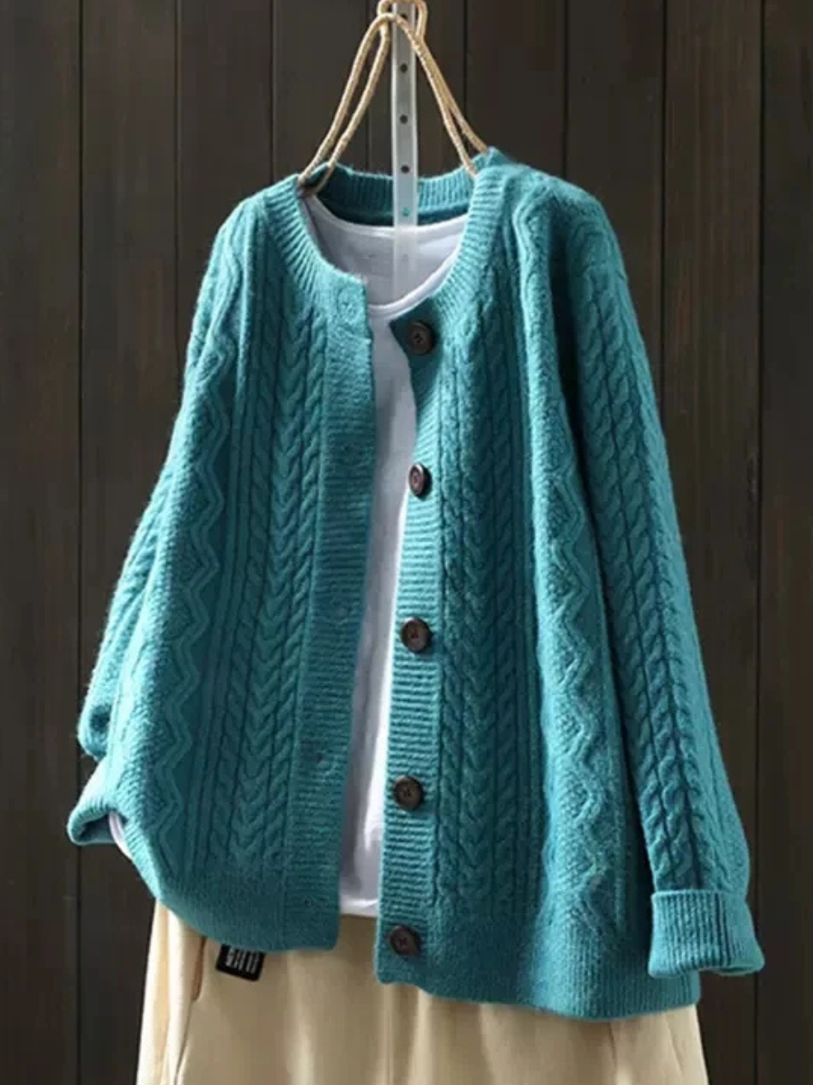 Oversized Cable-Knit Button-Front Ribbed Cardigan Sweater for Women | Lorenza