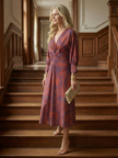 Flowy summer midi dress for women by FJØRNA featuring long sleeves and wrap design, perfect for warm weather wear.