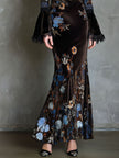FJØRNA velvet floral evening dress with elegant design, featuring intricate floral patterns and a sophisticated silhouette.