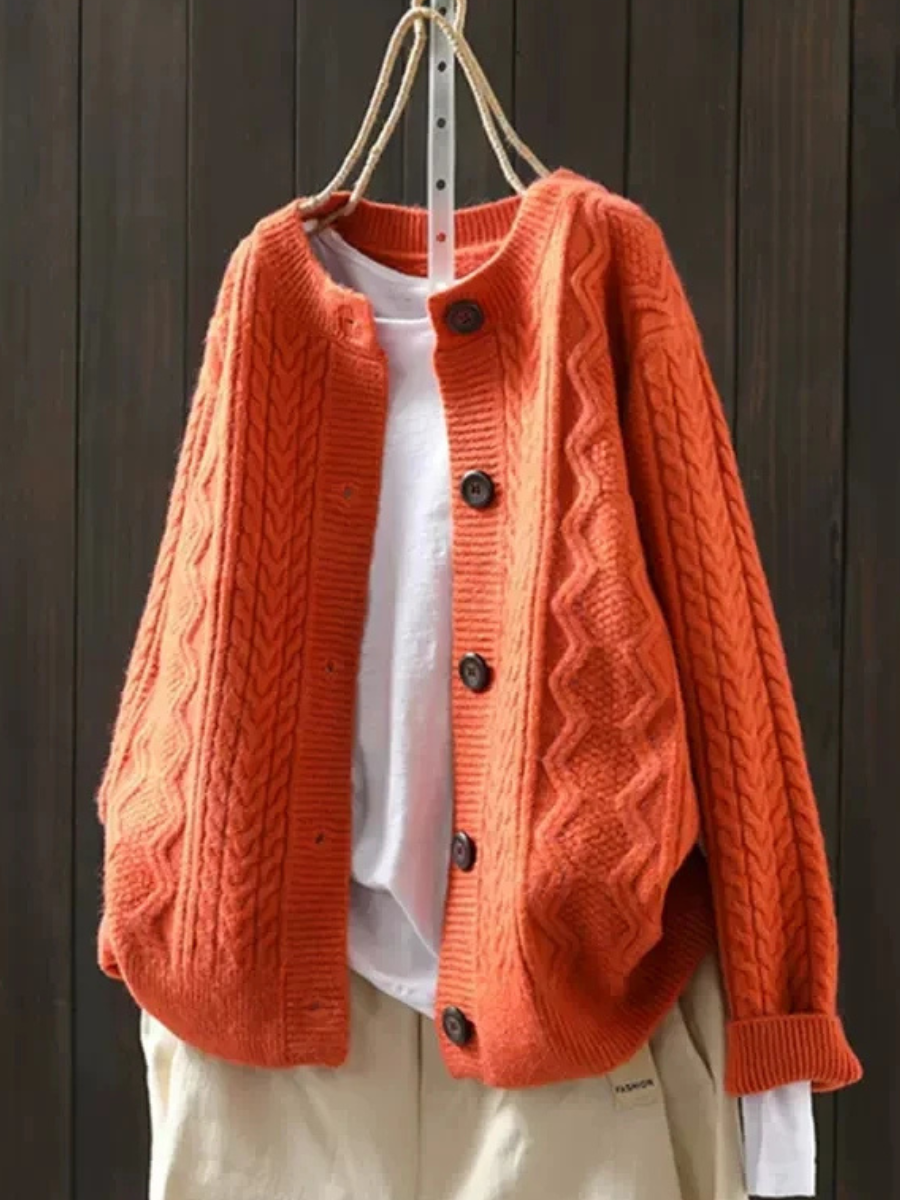 Oversized Cable-Knit Button-Front Ribbed Cardigan Sweater for Women | Lorenza