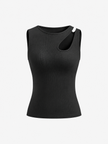 Ribbed Knit Tank Top Women Cutout Semi-Sheer Slim Fit