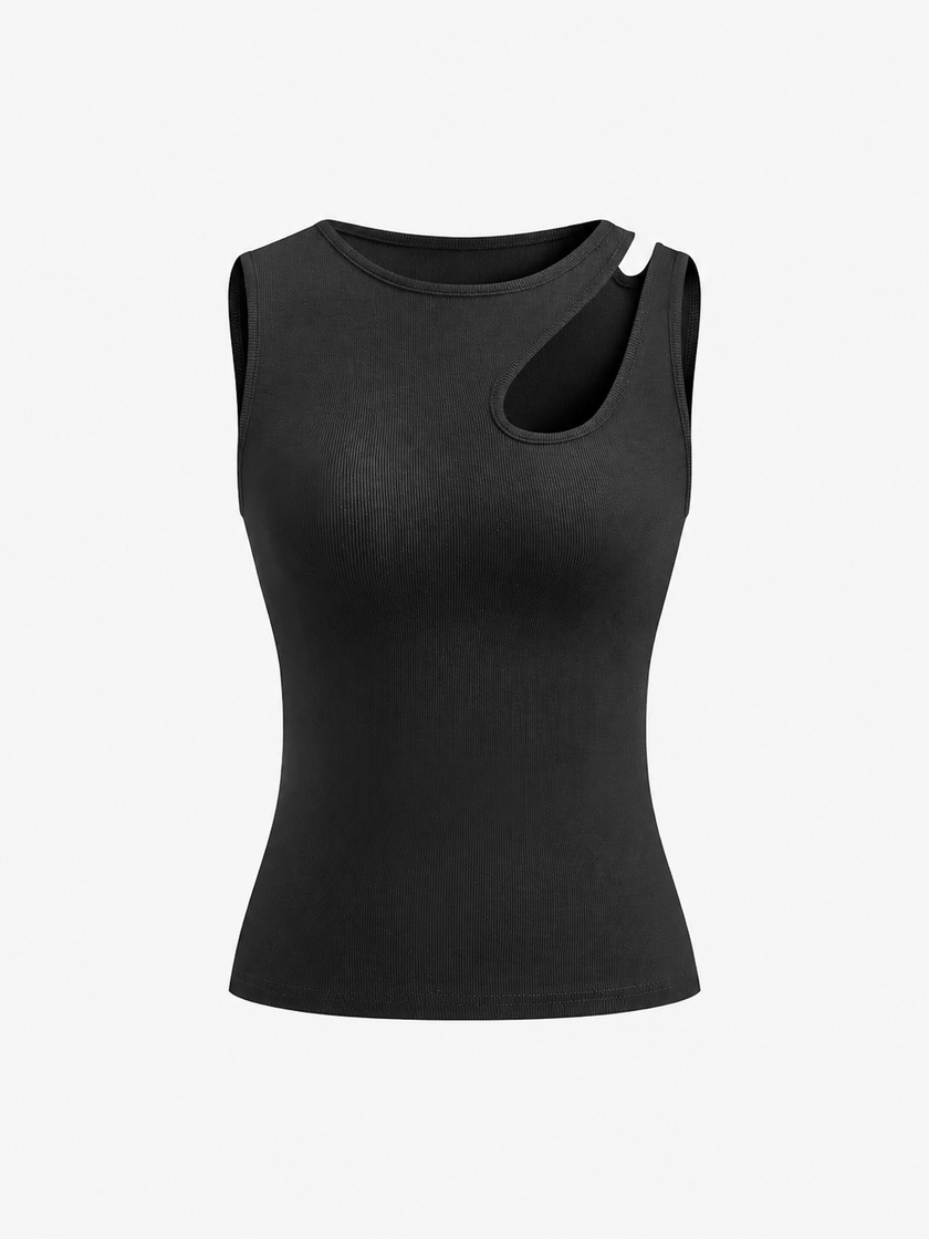 Ribbed Knit Tank Top Women Cutout Semi-Sheer Slim Fit