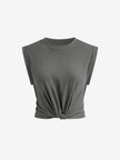 Jersey T-Shirt Women Cropped Twist Hem Short Sleeve White