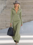 Pink FJØRNA V-Neck Maxi Dress for evening wear, flowing fabric with a flattering V-neckline and elegant length.