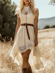 FJØRNA lace sleeveless midi dress featuring intricate lace details and a casual, elegant design perfect for summer wear.