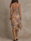 FJØRNA ruched midi floral dress, casual style with a fitted waist and floral pattern, perfect for spring or summer wear.