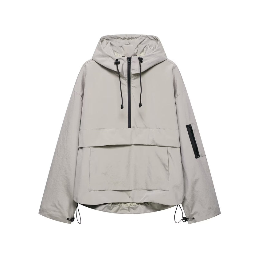 Anorak Jacket Women Hooded Half Zip Relaxed Fit Sport