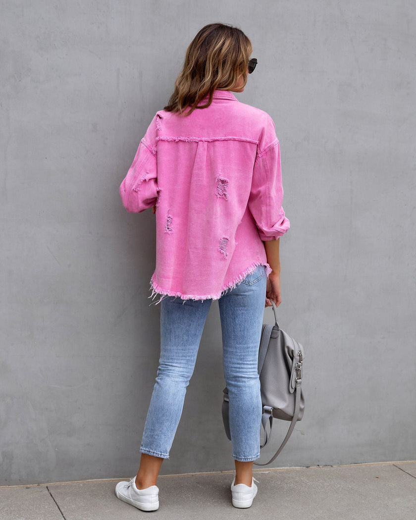 Denim Jacket Women Relaxed Fit Button Front Casual