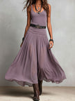 FJØRNA black maxi dress, casual long dress with flowing fabric, sleeveless design, perfect for summer or casual occasions