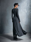 FJØRNA grey knit wrap maxi dress for women, featuring a comfortable fit and elegant length, suitable for casual or formal wear.
