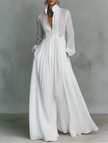 FJØRNA women's summer maxi dress with twist front design and linen fabric, flowing and lightweight for warm weather.