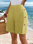 FJØRNA lightweight summer women's shorts with elastic waist and button front, casual and breathable for warm weather.