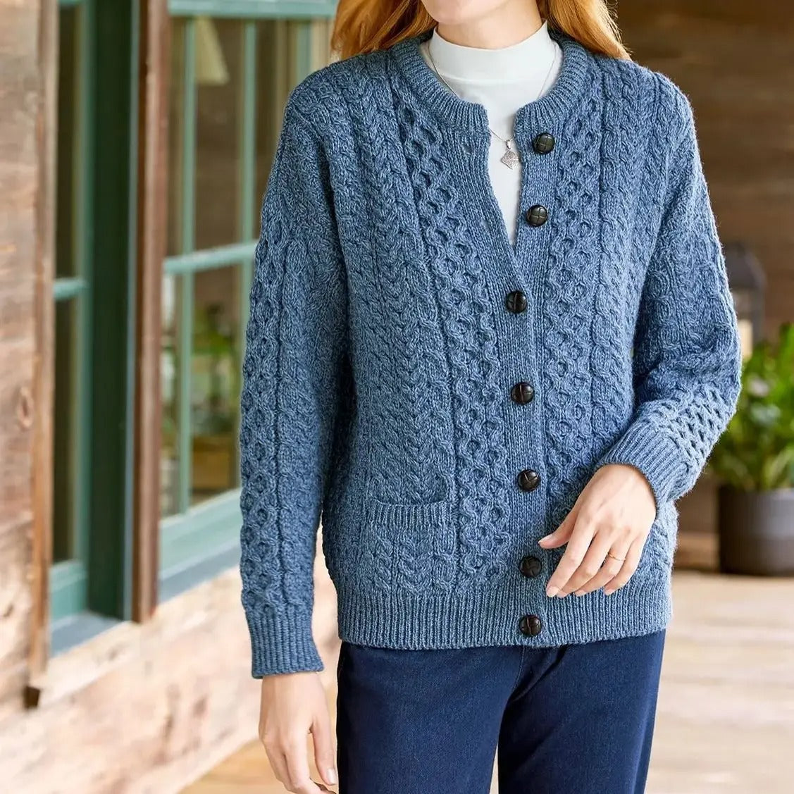 Chunky Cable-Knit Cardigan with Button Front Relaxed Fit for Women | Victoria