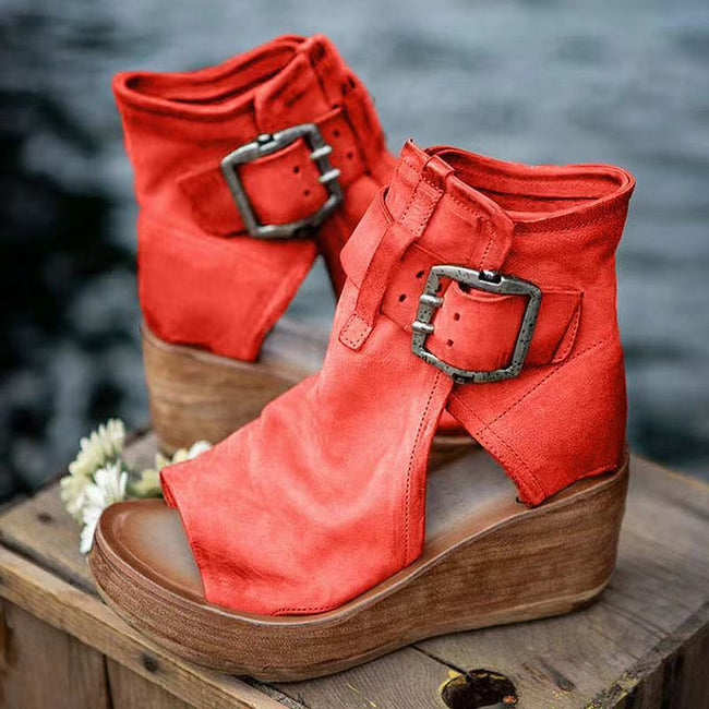 FJØRNA women's orthopedic boho wedge sandals with strappy design and cushioned sole for comfortable stylish footwear.