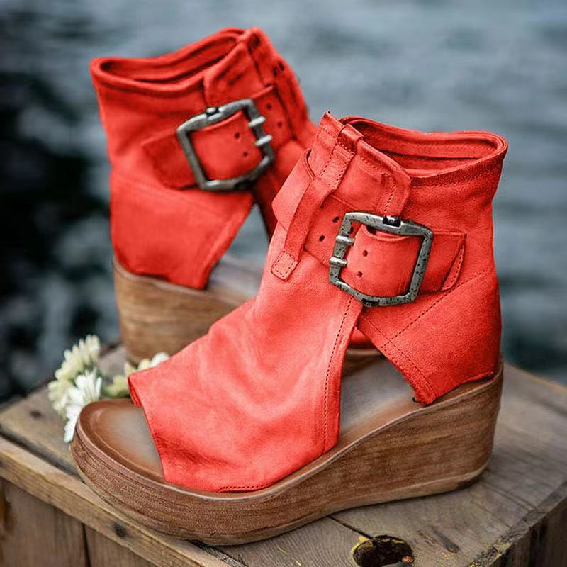 FJØRNA women's orthopedic boho wedge sandals with strappy design and cushioned sole for comfortable stylish footwear.