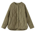 Quilted Jacket Women Snap Button Round Neck Straight Fit