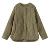 Quilted Jacket Women Snap Button Round Neck Straight Fit