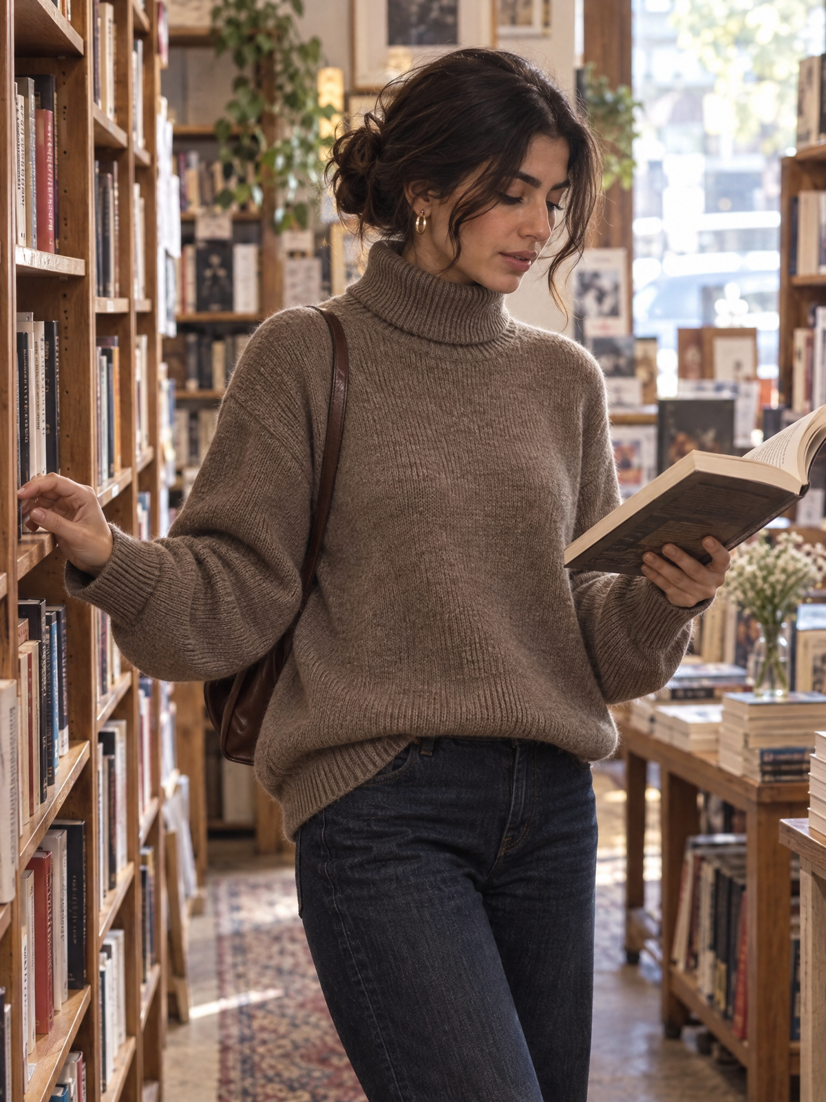 Mohair-Blend Turtleneck Sweater Oversized with Balloon Sleeves for Women