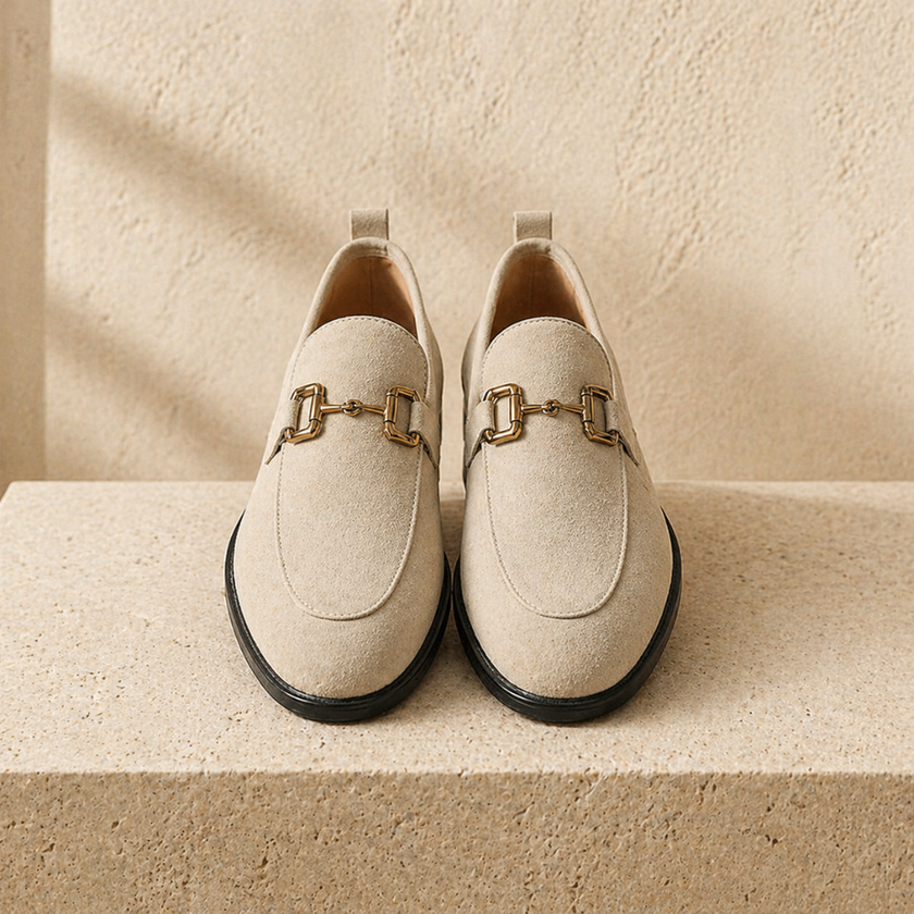 FJØRNA men's brown suede slip-on loafers, stylish and comfortable shoes with a smooth suede finish and classic design.