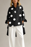 Polka Dot Blouse Women Oversized Short Sleeve Button Front