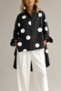 Polka Dot Blouse Women Oversized Short Sleeve Button Front