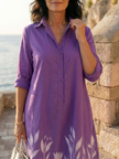 FJØRNA elegant floral wrap evening dress for women, showcasing a stylish dress with a feminine floral pattern and wrap design.