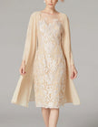 FJØRNA apricot chiffon mini dress for women with long sleeves, bodycon fit, embroidered details, perfect for elegant occasions.