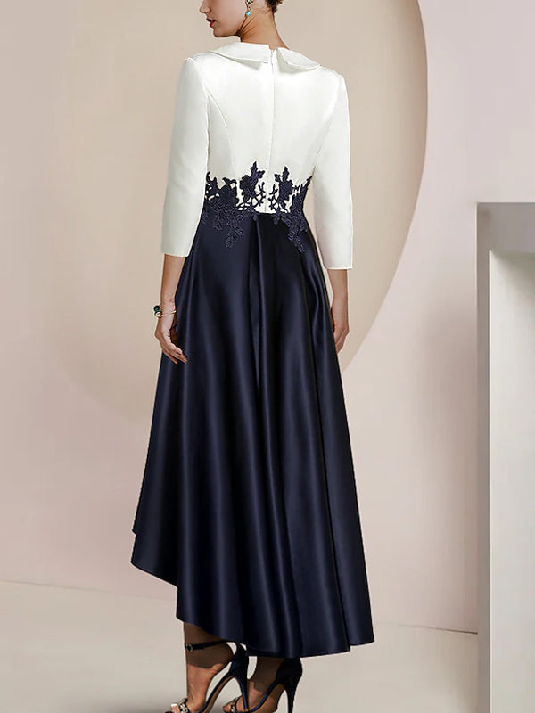 White satin midi dress for women with V-neck from FJØRNA, featuring a sleek, elegant design perfect for formal occasions.