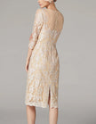 FJØRNA apricot chiffon mini dress for women with long sleeves and embroidered bodycon fit, perfect for elegant occasions.
